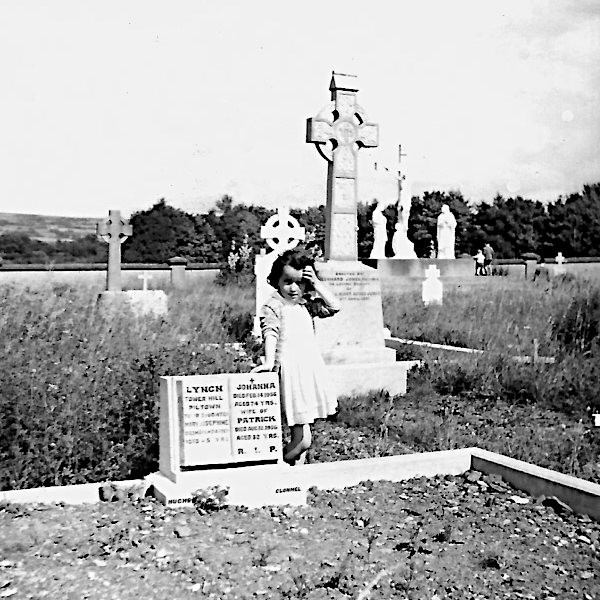 Joan at Patrick's grave, ca. 1959