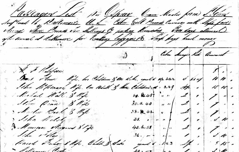 David Fahy's entry in the Osprey passenger list, 1849