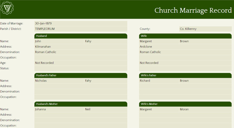 John Fahy's marriage record