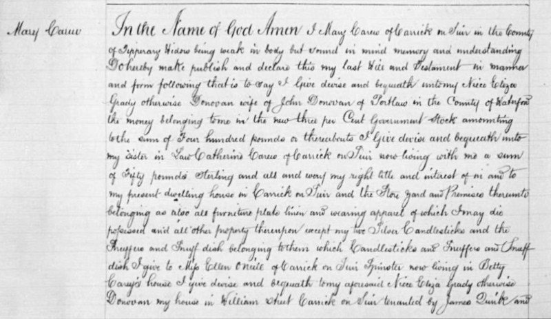 Mary Carew's Will, page 1