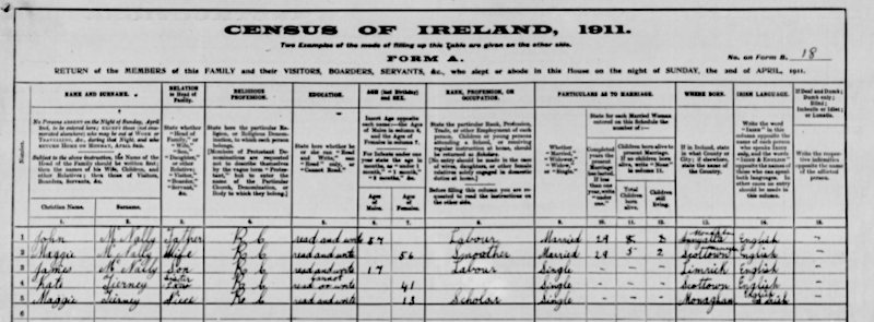 Kate Tierney 1911 census