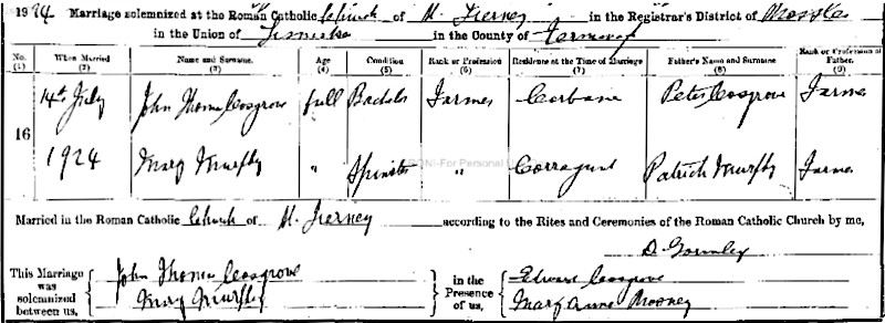 The certificate of Mary Murphy’s short marriage