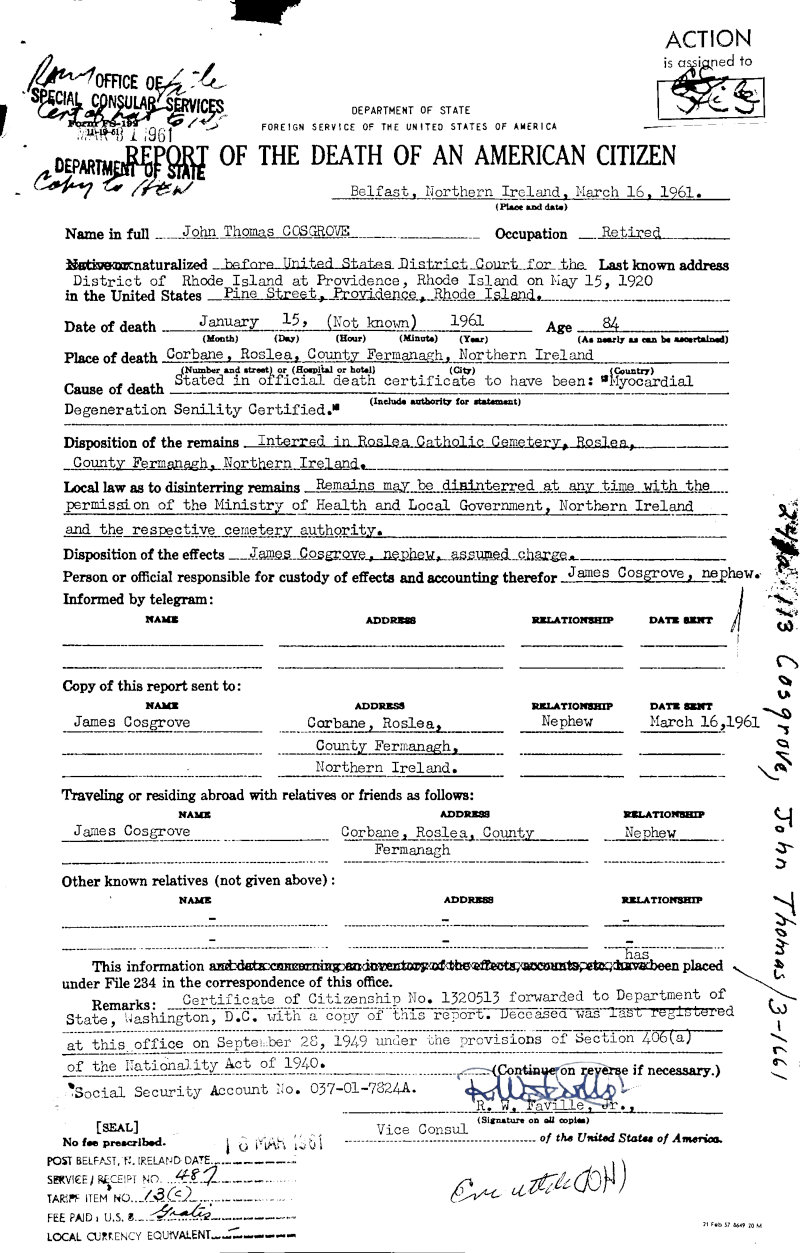 Thomas Quigley U.S. death report