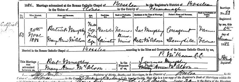 Pat Murphy Marriage Certificate