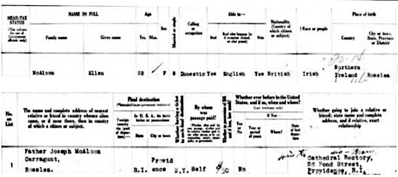 Ellen McAloon's USA immigration application